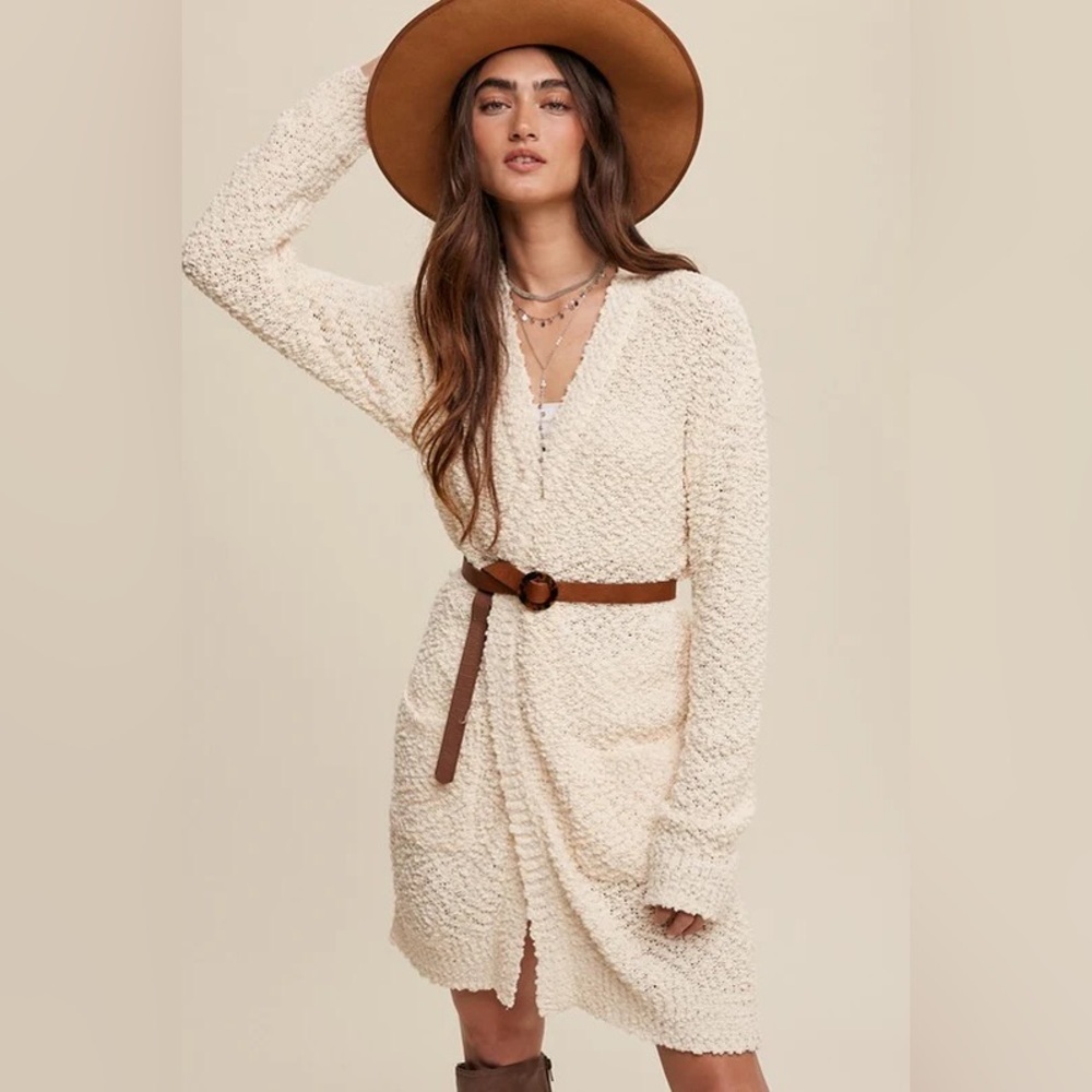 Listicle Popcorn Knit Open Cardigan